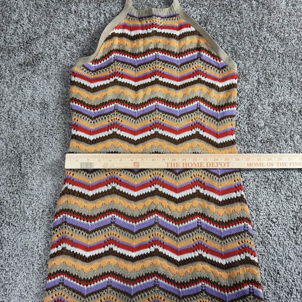 Womens Dress S/M Chevron‎ Knit Halter Crochet Retro Boho Festival Summer Y2K - Picture 5 of 11
